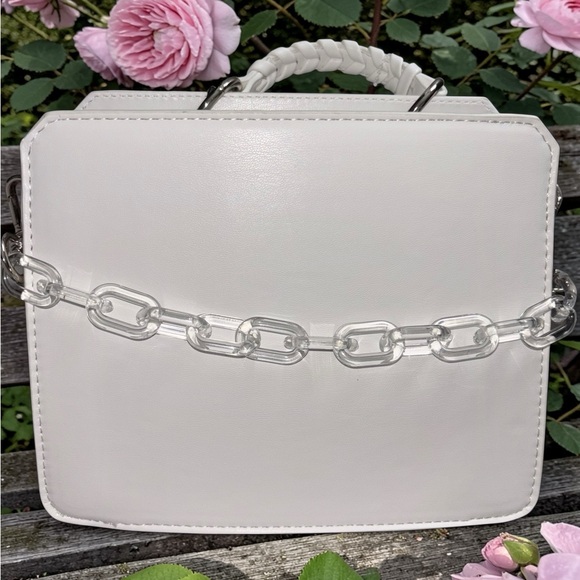 Steve Madden Small Top Handle Box Bag White Mini Crossbody Chain Accent NWT - Picture 4 of 9